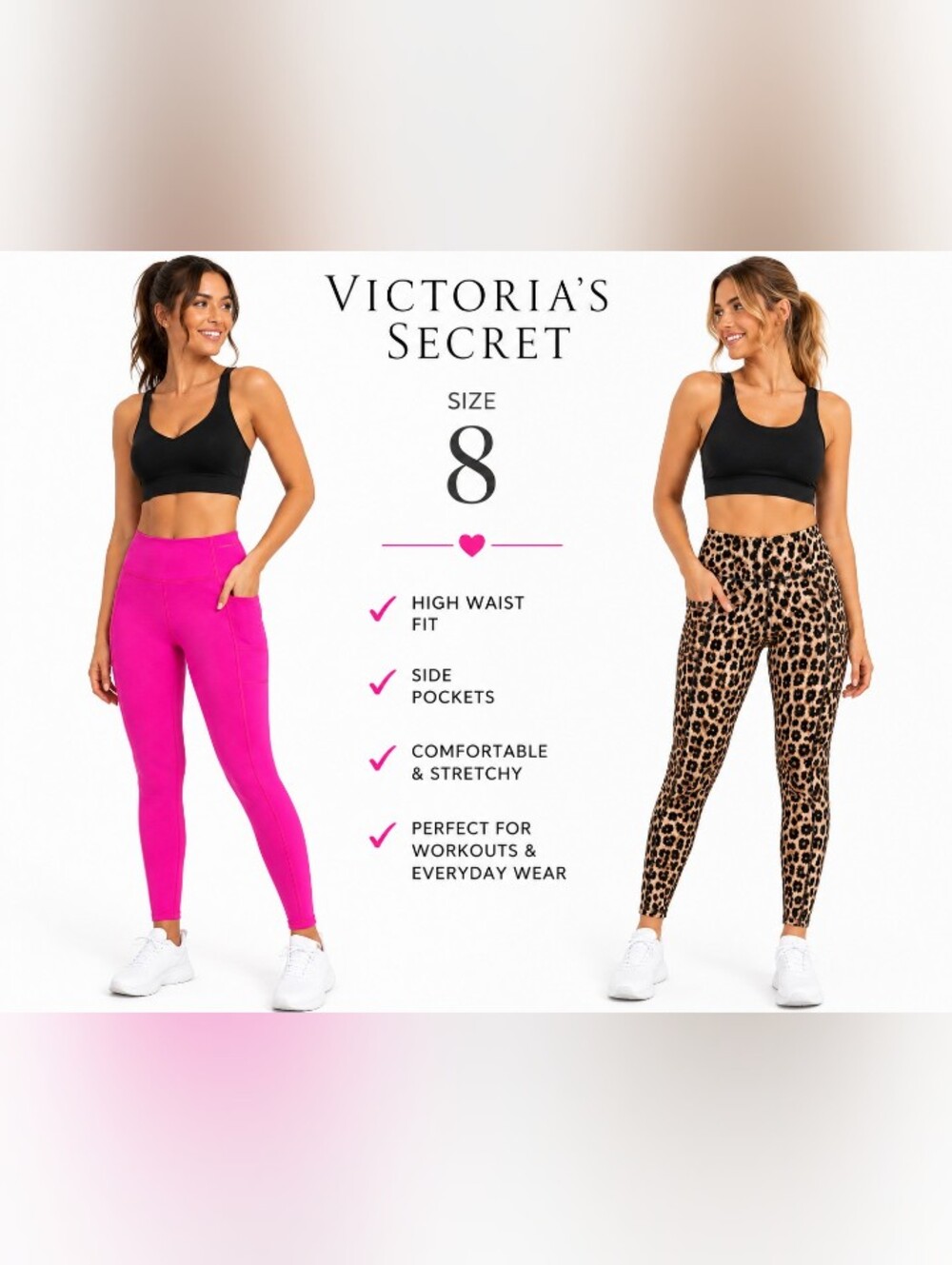 Victoria's Secret Sport Leggings Bundle | Size 8 | Pink & Leopard Print |